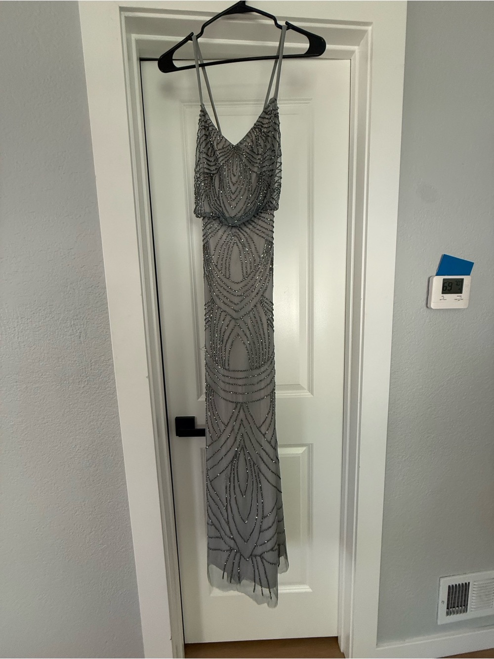 Adrianna Papell Light Gray Beaded Evening Dress